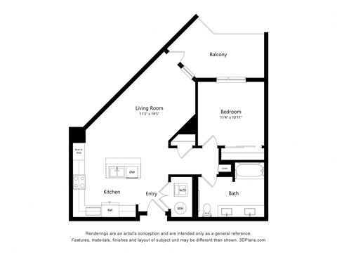 a floor plan of a unit with a bedroom and a living room